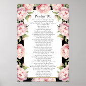 Psalm 91 Bibel Bibel Verse Bloral Schwarz Poster (Vorne)