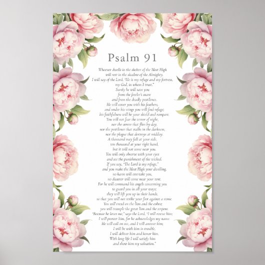 Psalm 91 Bibelverse Blütenrot Poster (Vorne)