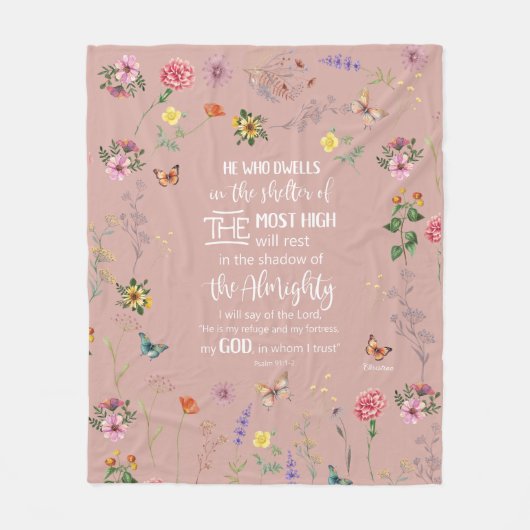 Psalm 91 Bibelverse Wilde Blume Fleece Blanket (Vorderseite)