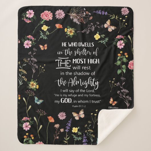 Psalm 91 Bibelverse Wilde Blume Sherpa Blanket Sherpadecke (Vorderseite)