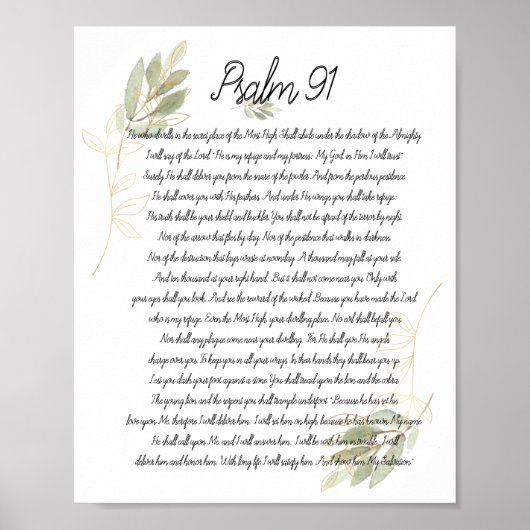 Psalm 91 Bible Art Soft Green Blätter Christlich Poster (Vorne)