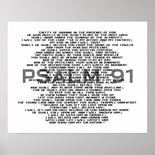 Psalm 91 Black and White Scripture Wall Art Poster (Vorne)