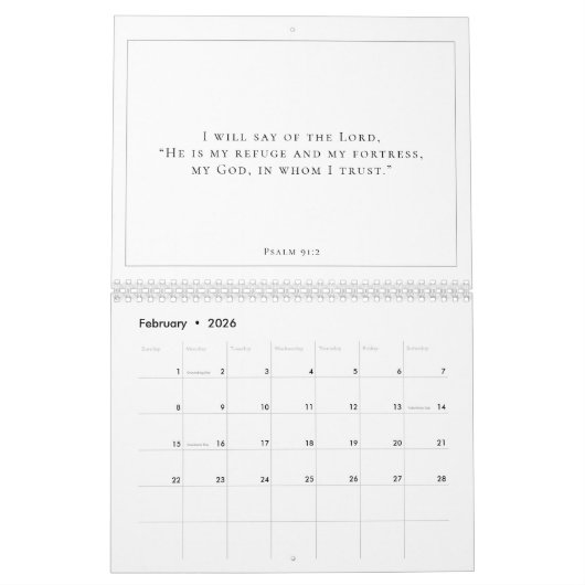 Psalm 91 Christlich Black & White Scripture Kalender (Feb 2026)