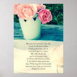 Psalm 91, Christliches Poster mit rosa Rosen