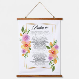 Psalm 91 Geometrischer Rahmen für Blumen Wandteppich Mit Holzrahmen