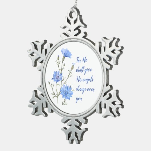 Psalm 91 He Shall Give His Angels Inspirational Schneeflocken Zinn-Ornament (Rechts)