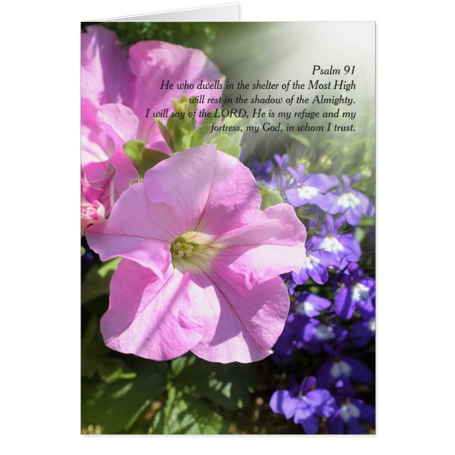 Psalm 91, Lichtstrahlen und Blumen, faltete Karte (Vorne)