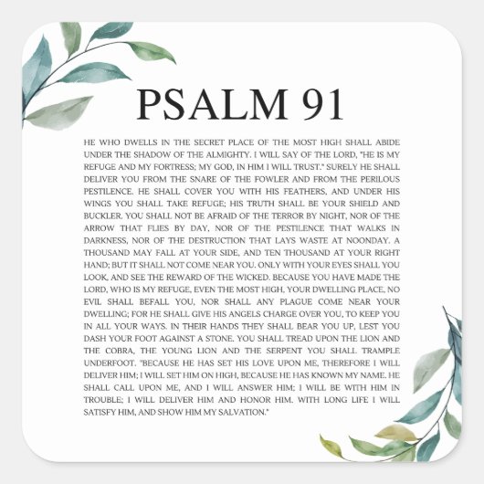 Psalm 91 NKJV Quadratischer Aufkleber (Vorderseite)