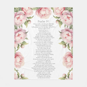 Psalm 91 Schrift Bibelvers Floral Blush Fleecedecke