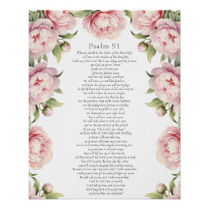 Psalm 91 Schrift Bibelvers Florales Rosa Poster