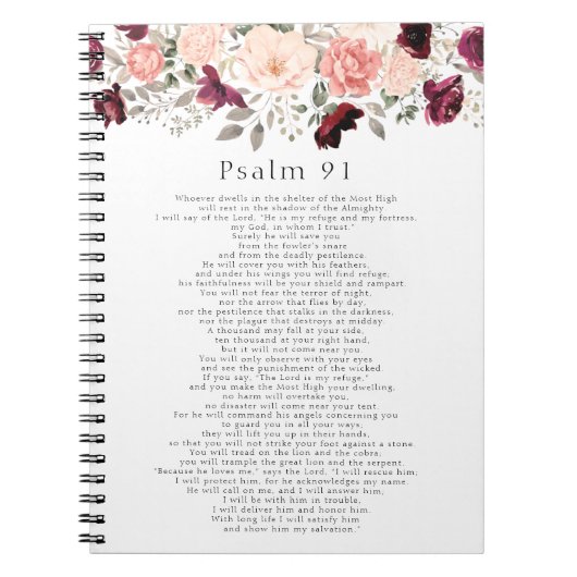 Psalm 91 Schrift Burgund Blush Bloral Notizblock (Vorderseite)