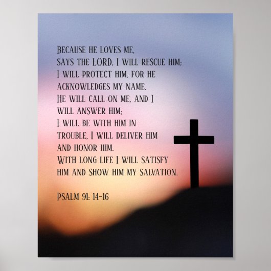 Psalm 91 schwarzes Kreuz auf dem Hügel im Sonnenun Poster (Vorne)