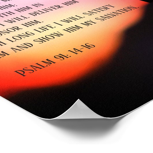 Psalm 91 schwarzes Kreuz auf dem Hügel im Sonnenun Poster (Ecke)