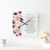 Psalm 91 Scripture Burgundy Blush Bloral Quadratische Wanduhr (Zuhause)