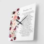 Psalm 91 Scripture Burgundy Blush Bloral Quadratische Wanduhr (Winkel)
