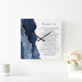 Psalm 91 Scripture Navy Blue Rose Gold Geode Quadratische Wanduhr (Zuhause)