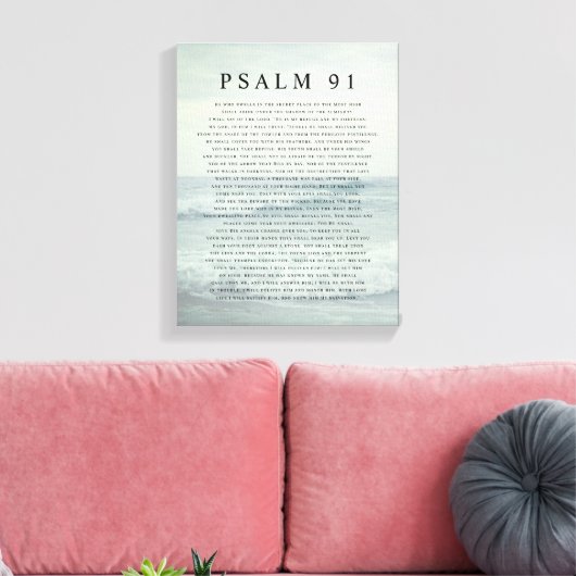 Psalm 91 Scripture Soft Aqua Blue Calm Beach Leinwanddruck (Insitu (Wohnzimmer))