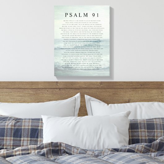 Psalm 91 Scripture Soft Aqua Blue Calm Beach Leinwanddruck (Insitu (Schlafzimmer))