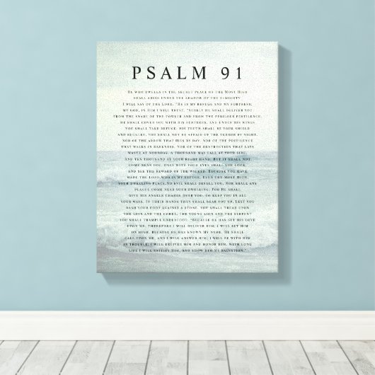 Psalm 91 Scripture Soft Aqua Blue Calm Beach Leinwanddruck (Insitu (Holzboden))