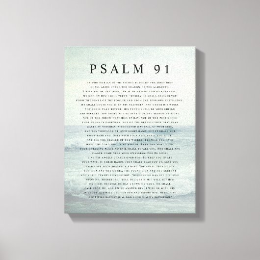 Psalm 91 Scripture Soft Aqua Blue Calm Beach Leinwanddruck (Vorderseite)