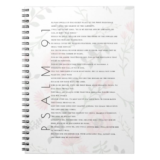 Psalm 91 Typografie Christlich Floral Journal Notizblock (Vorderseite)
