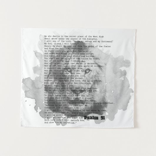 Psalm 91 Wall Art Black and White Lion Tapestry Wandteppich (Vorderseite (Horizontal))