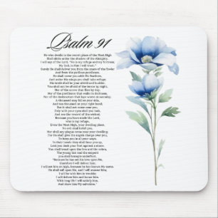 Psalm 91 Wasserfarbe Blaue Blume Bibel Schriften Mousepad
