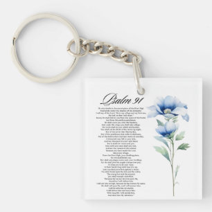 Psalm 91 Wasserfarbe Blaue Blume Bibel Schriften Schlüsselanhänger