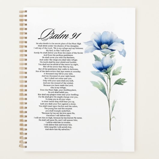 Psalm 91 Watercolor Blue Flower Bible Scriptures Planer (Vorderseite)
