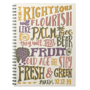 Psalm 92:12-14 Vintage Hand Lettering Bibelvers  Notizblock