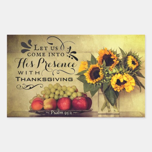 Psalm 95:2 In seine Gegenwart mit Erntedank Rechteckiger Aufkleber (Vorderseite)