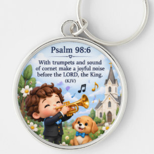 Psalm 98:6 Christliche Trompetenmusik Rund Schlüss Schlüsselanhänger