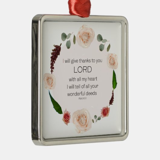 Psalm 9:1, Bibel Verse Metal Ornament (Rechts)