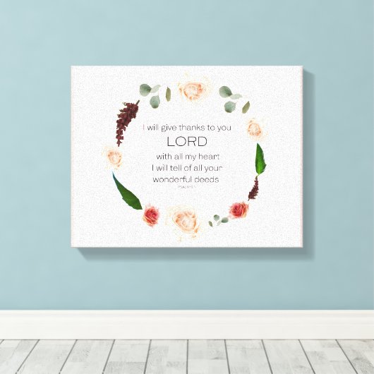 Psalm 9:1, Bibelverse Leinwanddruck (Insitu (Holzboden))