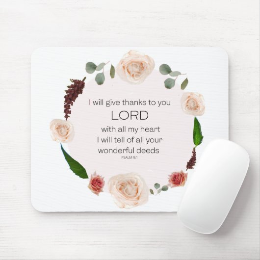 Psalm 9:1, Bibelverse Mousepad (Mit Mouse)