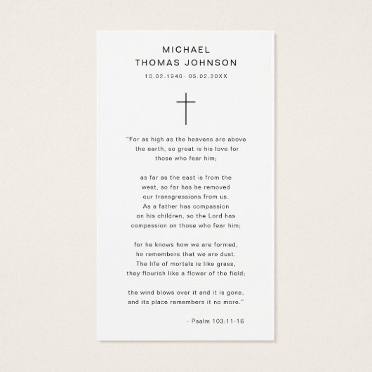 Psalm-Foto-Gebetskarte (Rückseite)