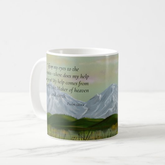 Psalm-Schrift Rustikale Gebirgslandschaft Kaffeetasse (Vorderseite Links)