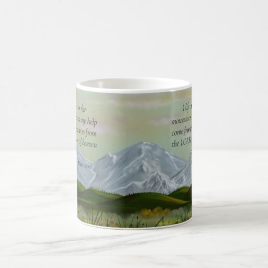 Psalm-Schrift Rustikale Gebirgslandschaft Kaffeetasse (Mittel)