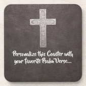 Psalm Text Metal Cross personalisieren auf dunklem Getränkeuntersetzer (Vorderseite)