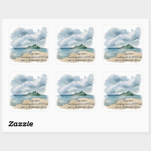 Psalm The Day Cloudy Beach Scene Quadratischer Aufkleber (Blatt)