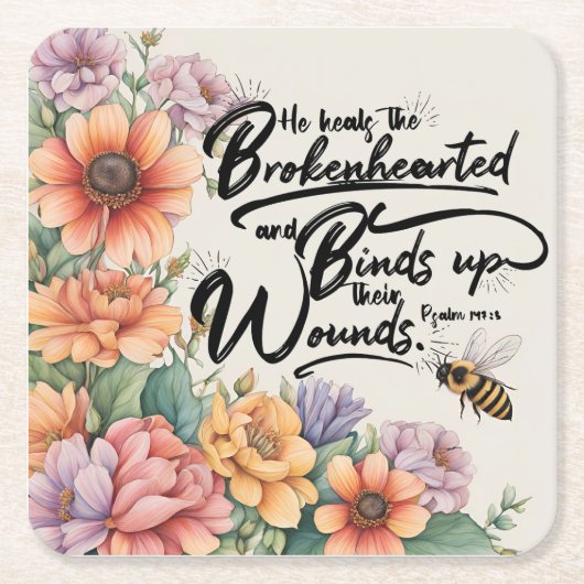 Psalmen 147:3 Christliches Bibelverse-Bild Rechteckiger Pappuntersetzer (Vorderseite)