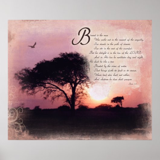 Psalmen 1:1-3 Gesegnet ist der Mann - Ermutigung Poster (Vorne)