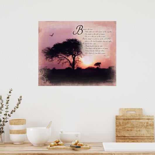 Psalmen 1:1-3 Gesegnet ist der Mann - Ermutigung Poster (Küche)