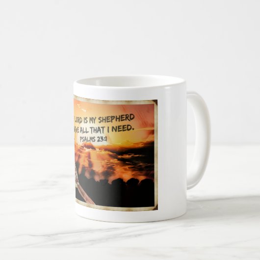 Psalmen 23:1 Bibelverse mit Mockingbird & Sunset Kaffeetasse (VorderseiteRechts)