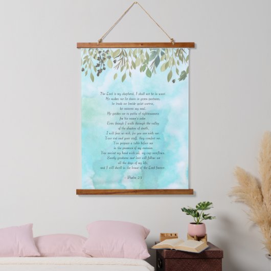 Psalmen 23 Eukalyptus & Wasserfarbe Wandteppich Mit Holzrahmen (Schlafzimmer)