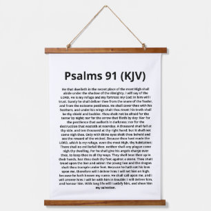 Psalmen 91 (KJV). Zitat zur Schrift. Schwarz und W Wandteppich Mit Holzrahmen