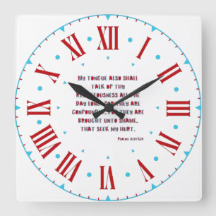 Psalms 71:24 KJV Bible Verse II Roman Numeral Quadratische Wanduhr