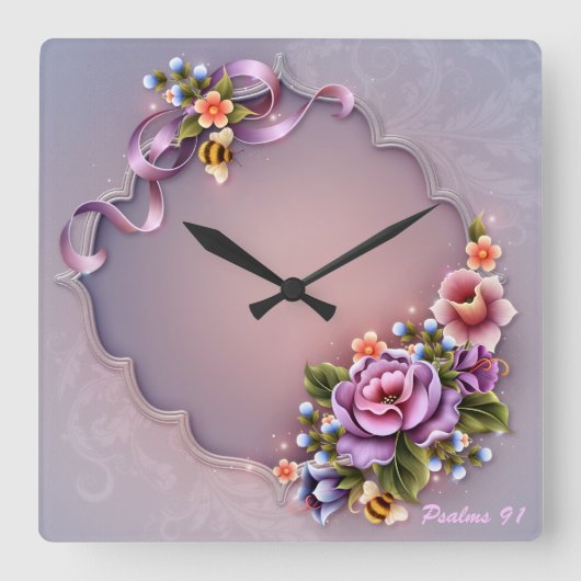 Psalms 91 Square Wall Clock Quadratische Wanduhr (Vorderseite)
