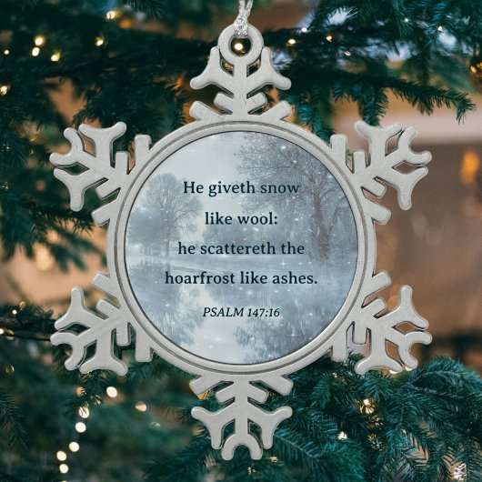 Psalms Verse Winter Woodlands Rustikale Weihnachte Schneeflocken Zinn-Ornament