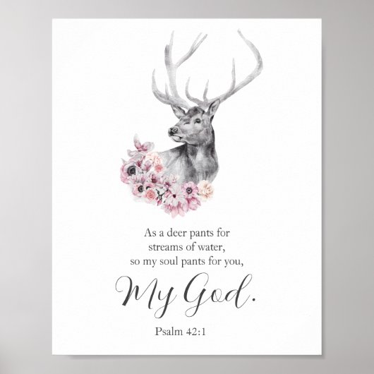 Psalms Wasserfarben Hirsch mit Blume Poster (Vorne)